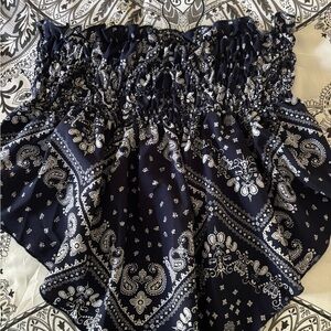 SHEIN Blue Strapless Smocked Bubble Crop Top